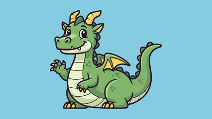 Obraz premium Cute Green Dragon Character Waving
