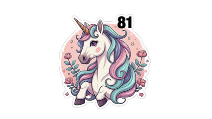 Cute Unicorn with Pastel Mane and Flowers, Fantasy Creature © kadal