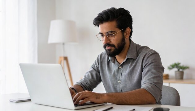 Indian Professional Working Remotely from Home on Laptop