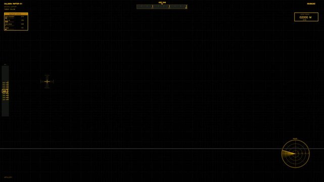 A military graphical user interface is shown with stock animation featuring a radar display. The animation includes various elements for science fiction use, set against a dark background.