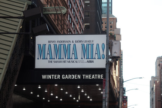 MAMMA MIA Broadway musical sign n Manhattan, New York, NY, USA. August 27, 2025