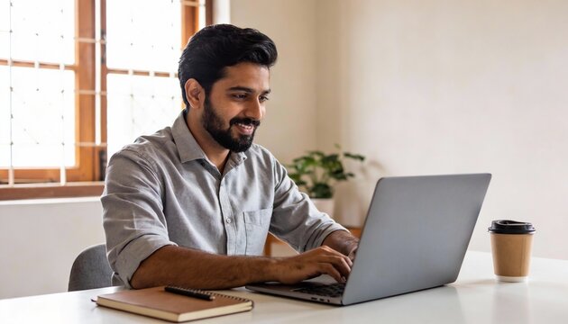Indian Professional Working Remotely from Home on Laptop