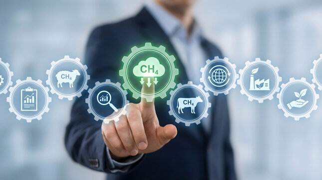 Executive interacts with holographic methane emission monitoring and climate solutions