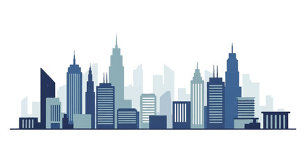 Fototapeta premium Cityscape illustration of modern skyscrapers and urban buildings in a sleek blue palette from a low-angle viewpoint