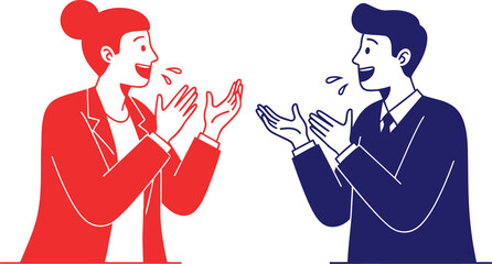 A cartoon illustration of a man and woman communicating with each other