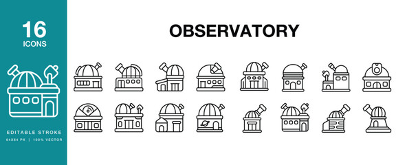 Observatory icon set. Includes observatory, telescope, astronomy, stargazing, space and More. Editable Stroke Icon Collection. © SpaceFabric
