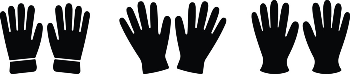 Fototapeta premium Set of Minimalist black protective garden gloves silhouette vector icon