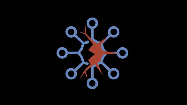 Abstract network connection in the video with crack and blue nodes