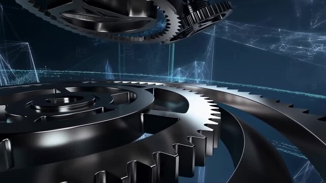 Futuristic Gears Turning: Tech & Industrial Motion Background Loop