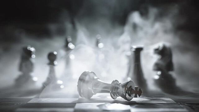 Fallen Chess King Checkmate Strategy Game Dark Smoke Business Metaphor