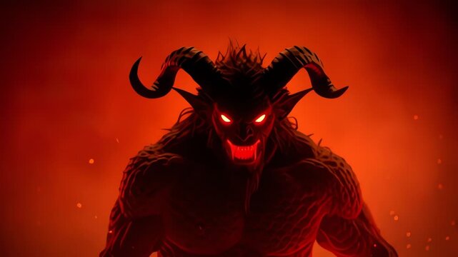 Fiery Demon Emerging from Hell Gate with Glowing Eyes and Horns
