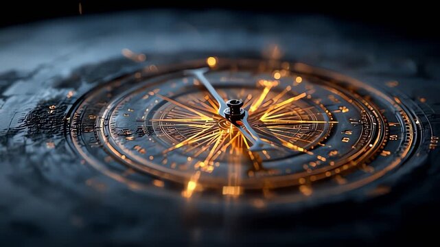 Futuristic Illuminated Compass Needle Spinning Guidance Strategy Technology