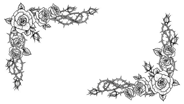 Rose and Thorns Corner Design: Floral Vector Illustration