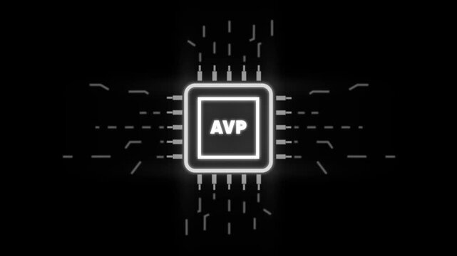 A V P Microchip Technology Concept with Glowing Neon Outline on Dark Background