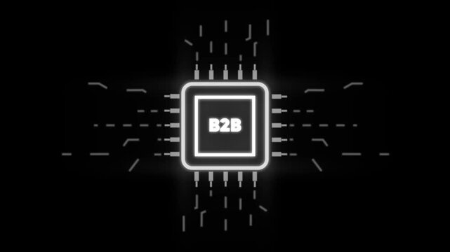 B2 B business to business neon glowing circuit board microchip technology concept