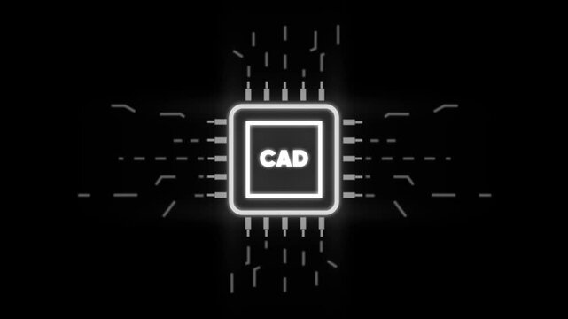 Computer Aided Software C A D Neon Glowing on Black Background with Circuit Board