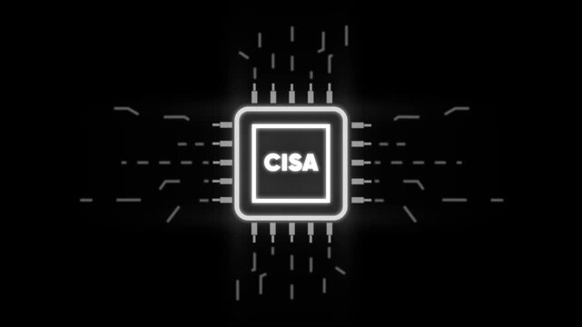 C I S A Cybersecurity Animated Glowing Microchip Circuit Board CISA glowing animated technology