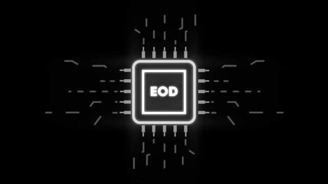 End Of Day E O D Neon Sign Cyberpunk Style Animation Background Black Screen Technology Concept