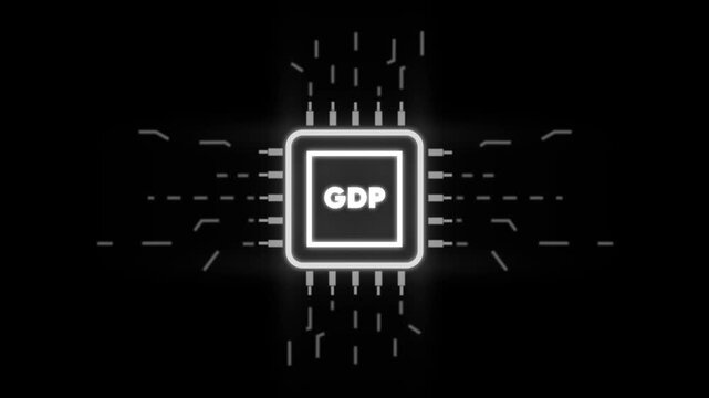 G D P Gross Domestic Product Neon Light Effect Circuit Board Animation