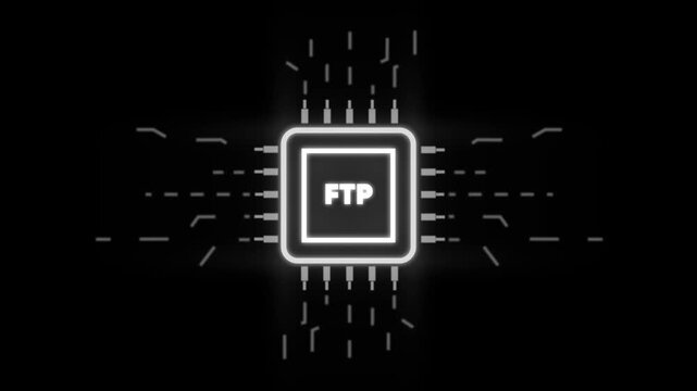 F T P File Transfer Protocol Neon Glowing on Circuit Board Background neon glowing circuit board technology