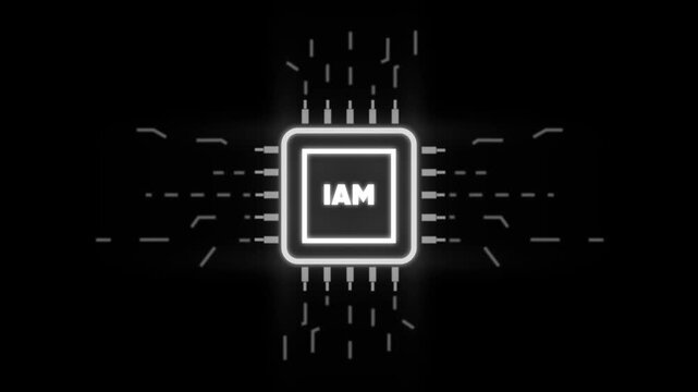 Glowing Microchip with I A M Text on Black Background with Circuit Board