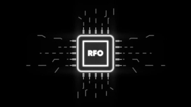 Glowing R F O Microchip Circuit Board with Neon Effect on Dark Background for Tech and Innovation Concepts