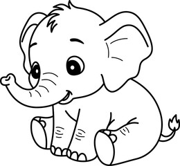 Obraz premium Hand Drawn Vector Illustration of a Cute Cartoon Baby Elephant Outline for Kids Coloring Book and Educational Materials