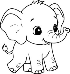 Obraz premium Hand Drawn Vector Illustration of a Cute Cartoon Baby Elephant Outline for Kids Coloring Book and Educational Materials