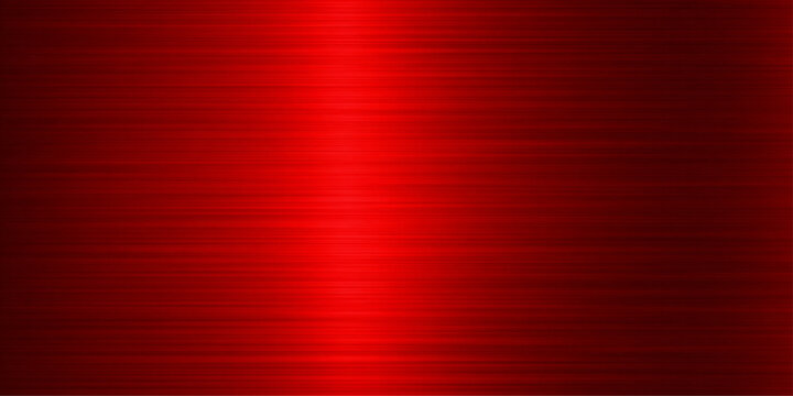 Brushed red metallic surface with a striped pattern of silver lines creates an abstract textured steel wallpaper design for a vintage christmas backdrop