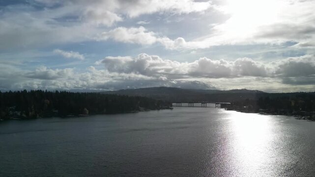 SR 520 Floating Bridge Aerial Timelapse Over Lake Washington