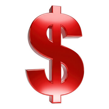 Red dollar sign symbol isolated on transparent background representing currency