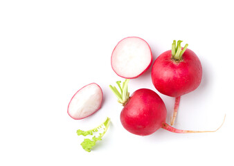 Fresh radish with slice isolated on white.