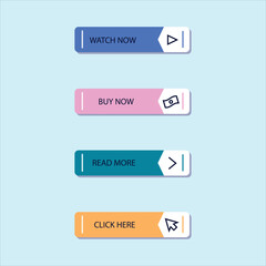 Set of Colorful Flat Web Navigation Buttons for Watch Now, Buy Now, Read More, and Click Here