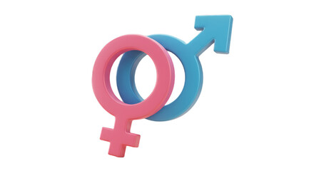 3D Pink and Blue Intertwined Male and Female Gender Symbols for Equality Diversity Partnership and Relationships, Isolated on White Background, PNG
