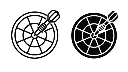 Obraz premium Two black and white dartboard icons with darts on a clean background