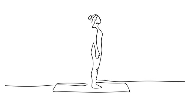 Line Drawing of a Woman in Yoga Mountain Pose (Tadasana)