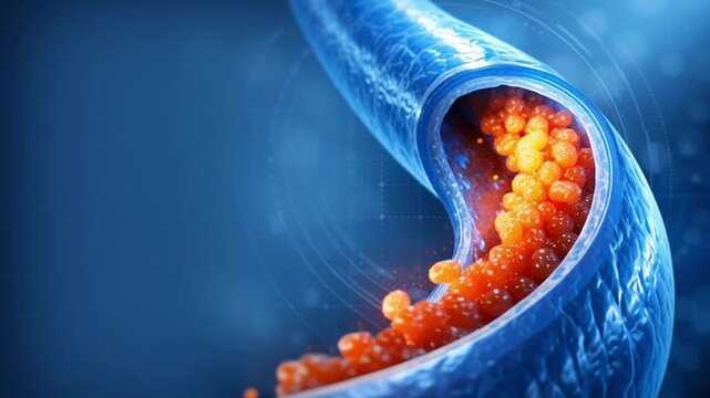Ai medical scan diagnostic hud artery cholesterol plaque 3d illustration of blood vessel disease, artery cross section with cholesterol deposit 3d render for health education cardiology anatomy