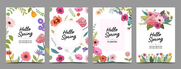 
Spring hand-painted floral banner poster template, with floral decorations, suitable for printing, e-cards, wedding invitations, birthday cards, Mother's Day cards, flyers, posters, and social media 