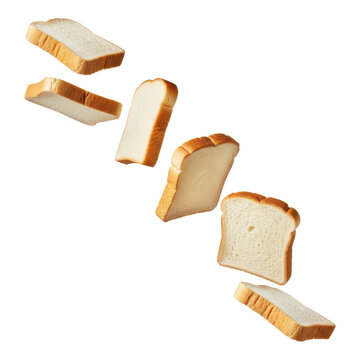 Slices of white bread floating in midair isolated on transparent background