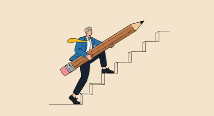 Man With Pencil On Stairs