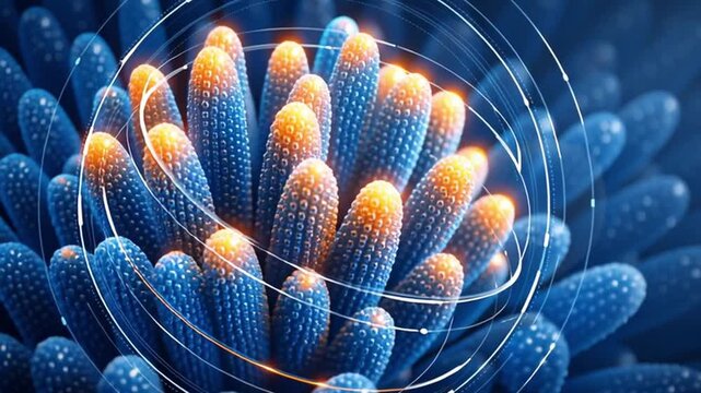 Ai medical scan hud interface futuristic glowing cell structure microbe biology science healthcare laboratory diagnostic research nanotech abstract energy digital data circle technology