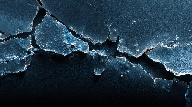 Close-up shot of cracked ice, showcasing its texture and patterns