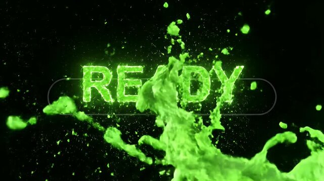 Bright green liquid splashing dynamically in dark space