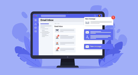 Modern computer monitor displaying email inbox with new message notifications