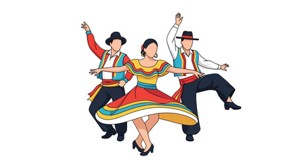 Obraz premium Vibrant dancers in traditional attire performing lively Latin dance