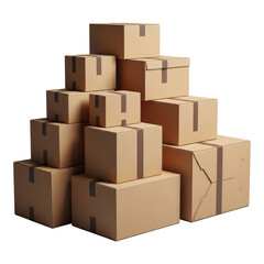 Fototapeta premium Stack of brown cardboard boxes on transparent background for moving or storage needs