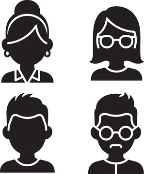 Collection of diverse silhouettes of people with various hairstyles and eyewear