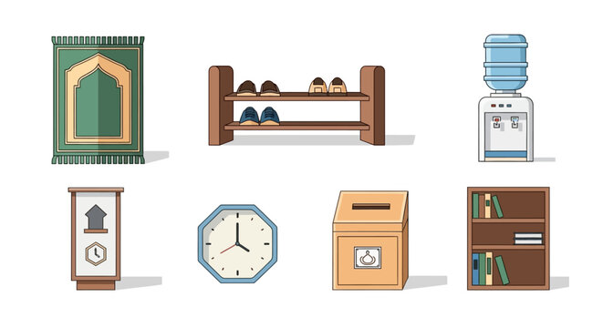 Islamic prayer room interior elements and office supplies