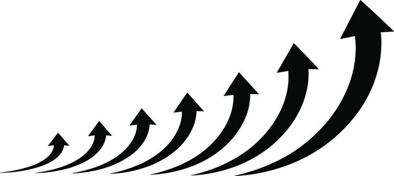 Seven upward-curving black arrows in increasing size, symbolizing growth, progress, and positive trajectory