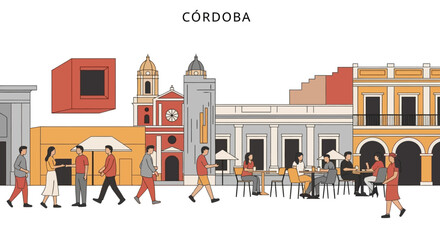 Vibrant street scene in Cordoba with people socializing